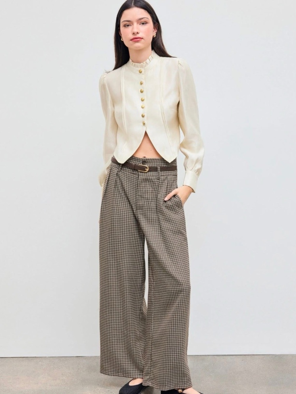 Cider BELTED HIGH RISE HOUNDSTOOTH TROUSER small nwt